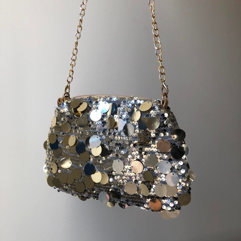 y2k gold sequin clutch bag